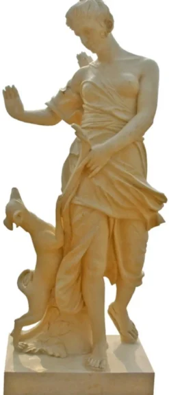 Casa Padrino Antik Stil Marmor Skulptur Frau mit Hund Beige H. 200 cm