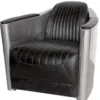 Casa Padrino Art Deco Aluminium Echtleder Sessel Schwarz / Silber 74,5 x 94 x H. 78 cm - Club Sessel - Lounge Sessel - Flugzeug Flieger Möbel