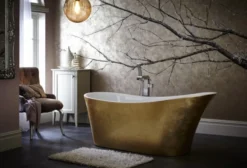 Casa Padrino Art Deco Badewanne freistehend Gold 1710 mm - Freistehende Retro Antik Jugendstil Badewanne