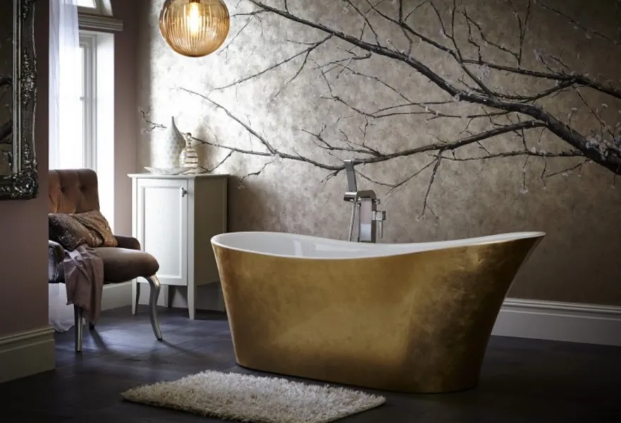 Casa Padrino Art Deco Badewanne freistehend Gold 1710 mm - Freistehende Retro Antik Jugendstil Badewanne