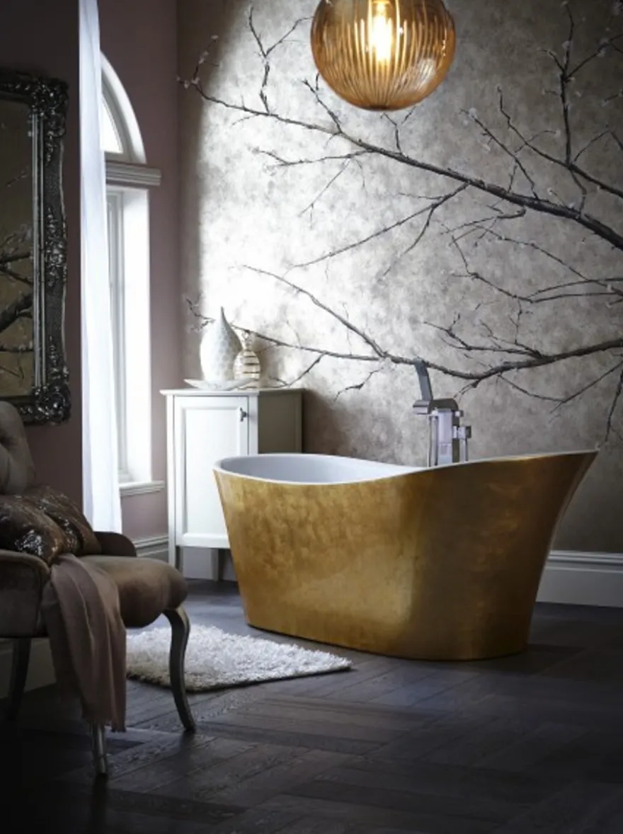 Casa Padrino Art Deco Badewanne freistehend Gold 1710 mm - Freistehende Retro Antik Jugendstil Badewanne