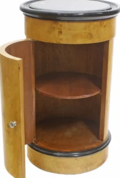 Casa Padrino Art Deco Barschrank Vogelaugenahorn Hellbraun / Schwarz Ø 45 x H. 75 cm - Art Deco Bar Möbel
