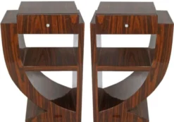 Casa Padrino Art Deco Beistelltisch Set Braun 50 x 40 x H. 75 cm - Mahagoni Beistelltische mit Schublade - Nachttische - Luxus Qualität