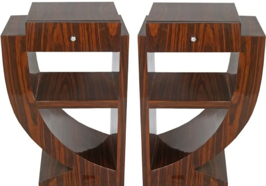 Casa Padrino Art Deco Beistelltisch Set Braun 50 x 40 x H. 75 cm - Mahagoni Beistelltische mit Schublade - Nachttische - Luxus Qualität