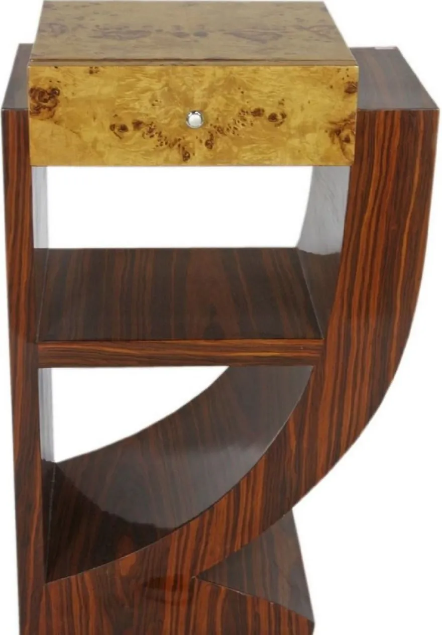 Casa Padrino Art Deco Beistelltisch Set Braun / Hellbraun 50 x 40 x H. 75 cm - Mahagoni & Wurzelholz Beistelltische mit Schublade - Nachttische - Luxus Qualität