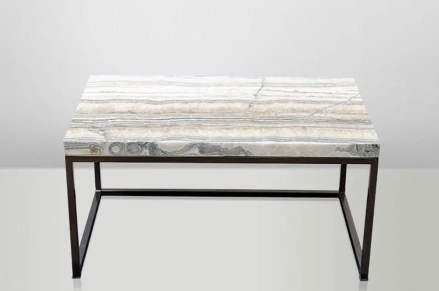 Casa Padrino Art Deco Beistelltisch Onyx / Metall 80 x 50 x 40 cm - Jugendstil Couchtisch
