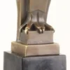 Casa Padrino Art Deco Bronzefigur Eule Bronze / Gold / Schwarz 7,8 x 8,4 x H. 32,7 cm - Deko Skulptur mit Marmorsockel