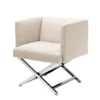 Casa Padrino Art Deco Club Sessel - Luxus Hotel Sessel aus poliertem Stahl und Stoff Panama Natural - 66 x 57 x 74 cm