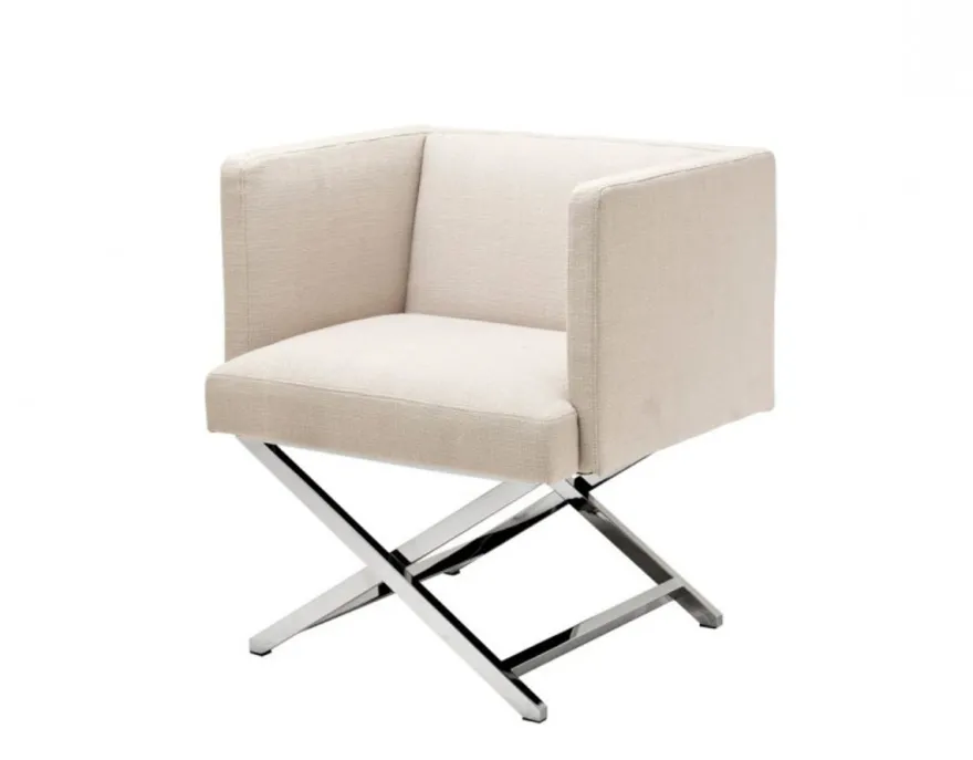 Casa Padrino Art Deco Club Sessel - Luxus Hotel Sessel aus poliertem Stahl und Stoff Panama Natural - 66 x 57 x 74 cm