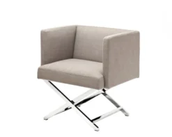 Casa Padrino Art Deco Club Sessel - Designer Hotel Sessel aus poliertem Stahl und Stoff Panama Sand / Dunkelgrau - 68 x 57 x 74 cm