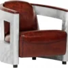 Casa Padrino Art Deco Club Sessel aus Echtleder in Braun und Chrom - Luxuriöser Lounge Sessel - 76 x 86 x 75 cm