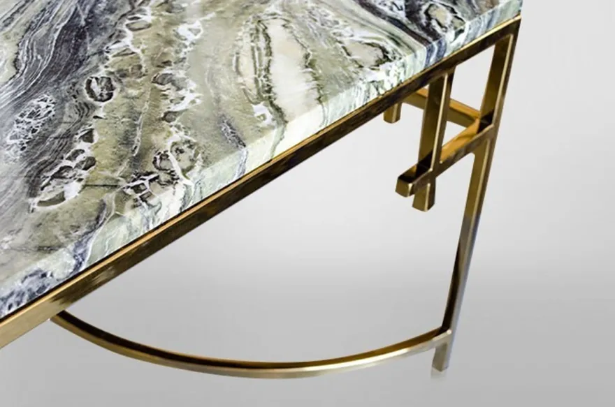 Casa Padrino Art Deco Couchtisch Jugendstil Gold Metall / Marmor 130 x 70 cm