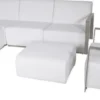 Casa Padrino Art Deco Designer Garten Möbel Set Weiß - Luxuriöse Loungegruppe aus Aluminium und Sunbrella Stoff - Eckbank, Sessel und Tisch