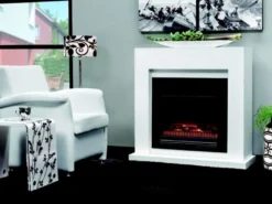 Casa Padrino Art Deco Elektro Kamin Weiß B 102 x H 98 x T 39 cm - Elektrokamin - Wohnzimmer Antik Stil Kamin