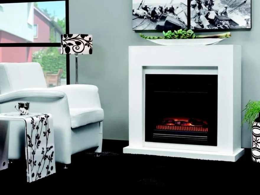 Casa Padrino Art Deco Elektro Kamin Weiß B 102 x H 98 x T 39 cm - Elektrokamin - Wohnzimmer Antik Stil Kamin