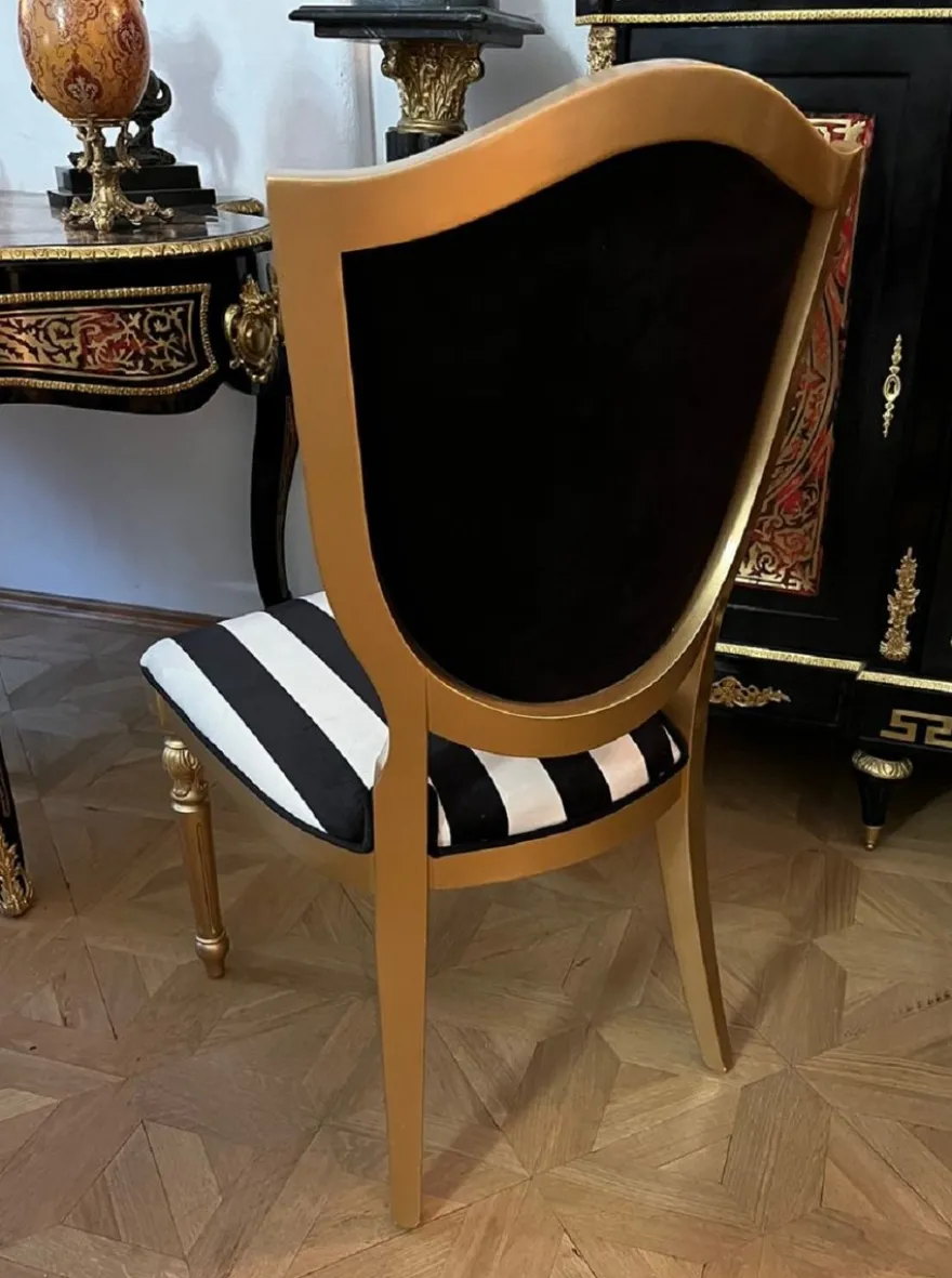 Casa Padrino Art Deco Esszimmer Stuhl Schwarz / Weiß / Mehrfarbig / Gold - Art Deco Massivholz Stuhl - Art Deco Esszimmermöbel - Art Deco Möbel - Art Deco Einrichtung - Möbel im Art Deco Stil