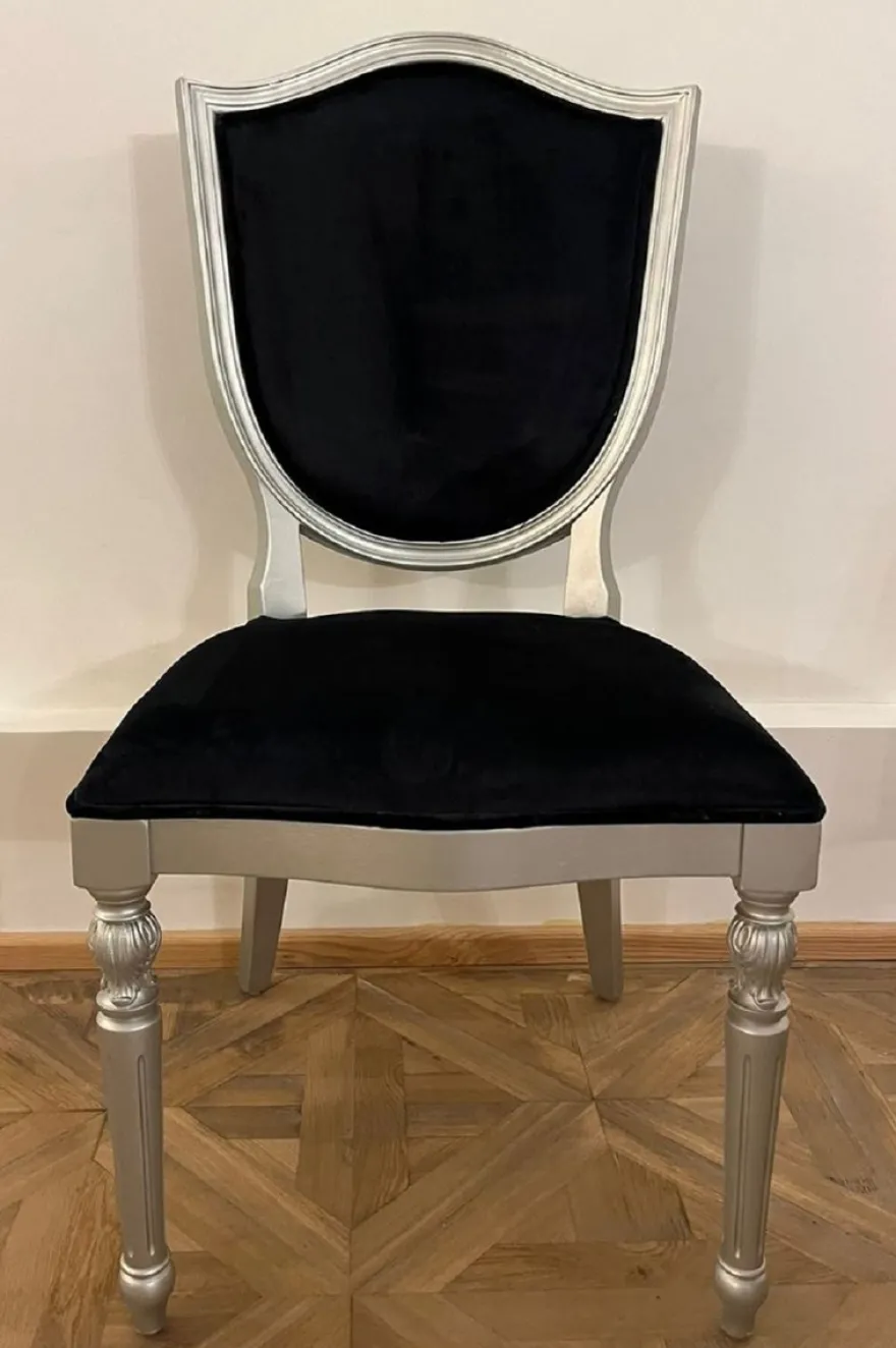Casa Padrino Art Deco Esszimmer Stuhl Schwarz / Silber - Art Deco Esszimmer Möbel