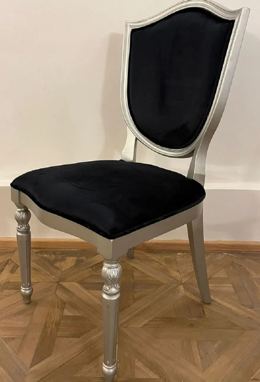 Casa Padrino Art Deco Esszimmer Stuhl Schwarz / Silber - Art Deco Esszimmer Möbel