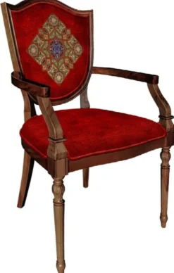 Casa Padrino Art Deco Esszimmerstuhl Bordeauxrot / Mehrfarbig / Braun - Massivholz Stuhl mit Armlehnen und elegantem Muster - Art Deco Esszimmer Möbel