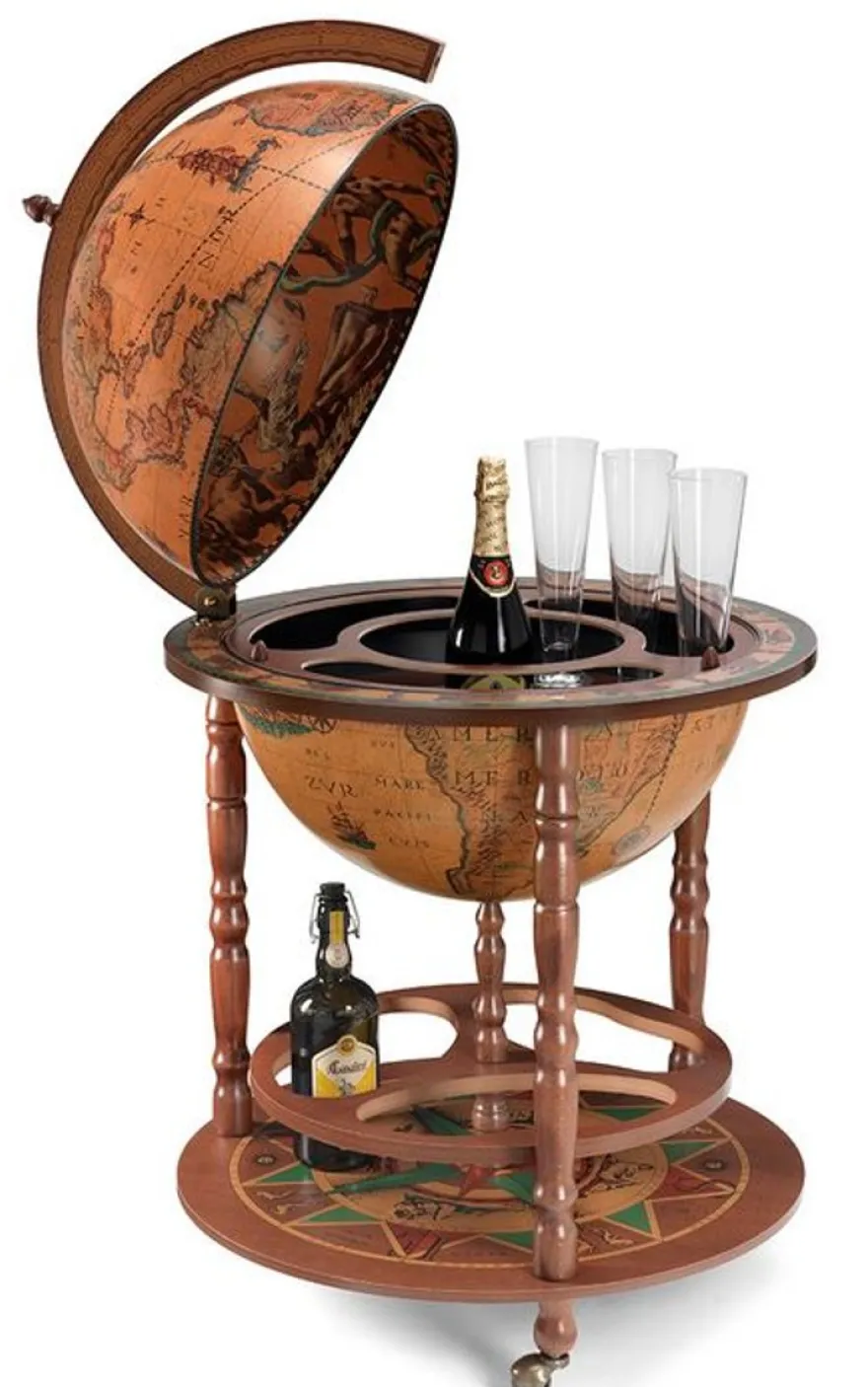 Casa Padrino Art Deco Getränke Servierwagen Globus Bar Braun / Mehrfarbig 60.5 x H. 97 cm - Art Deco Möbel