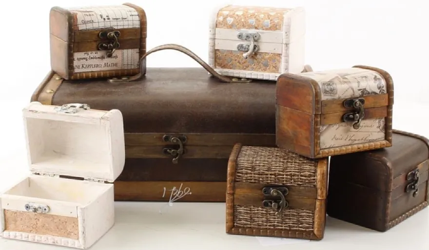 Casa Padrino Art Deco Holz Schmuckkästen 7er Set Braun / Mehrfarbig - Deko Truhen