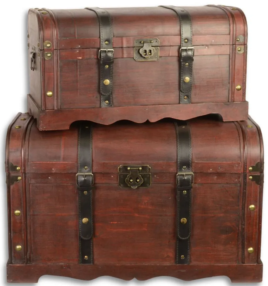 Casa Padrino Art Deco Holztruhen 2er Set Rotbraun / Schwarz - Deko Holzkisten