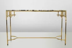 Casa Padrino Art Deco Konsolentisch Gold Metall / Marmor 130 x 40 cm - Jugendstil Konsole - Möbel Wohnzimmer