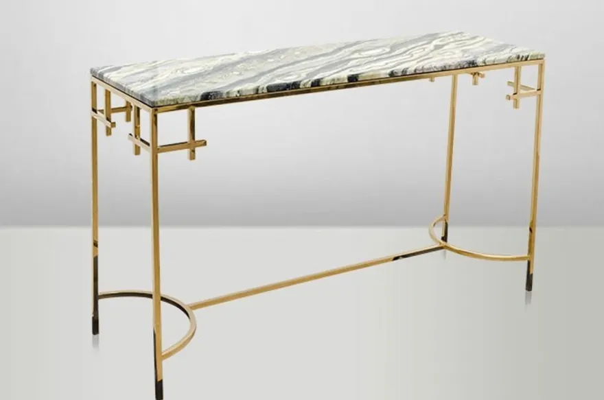 Casa Padrino Art Deco Konsolentisch Gold Metall / Marmor 130 x 40 cm - Jugendstil Konsole - Möbel Wohnzimmer