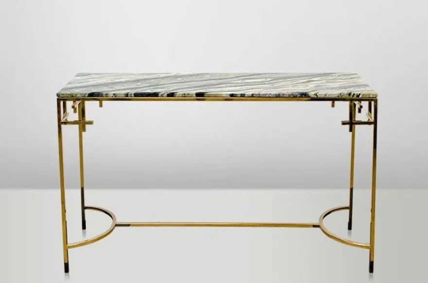 Casa Padrino Art Deco Konsolentisch Gold Metall / Marmor 130 x 40 cm - Jugendstil Konsole - Möbel Wohnzimmer