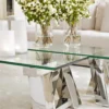 Casa Padrino Art Deco Luxus Couchtisch 190 x 45 x H. 36 cm - Wohnzimmer Tisch aus poliertem Edelstahl