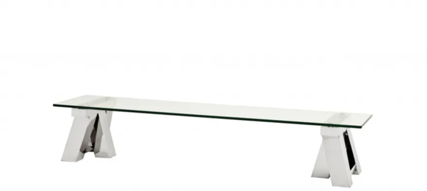Casa Padrino Art Deco Luxus Couchtisch 190 x 45 x H. 36 cm - Wohnzimmer Tisch aus poliertem Edelstahl