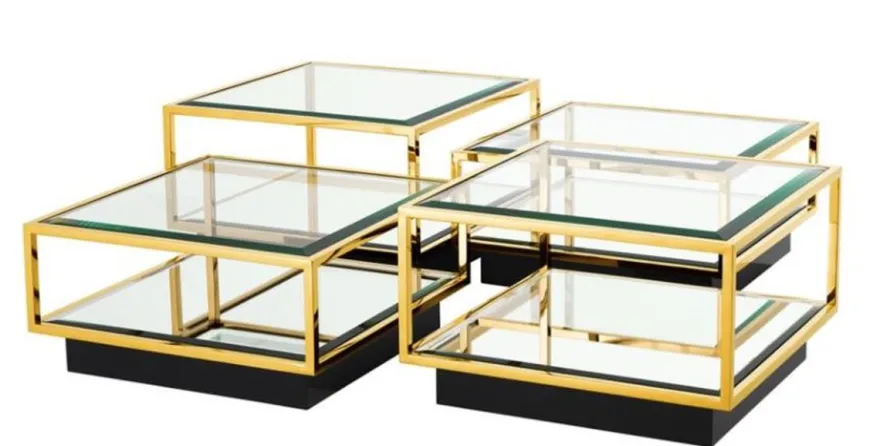 Casa Padrino Art Deco Luxus Couchtisch Gold 4er Set - Wohnzimmer Salon Tisch