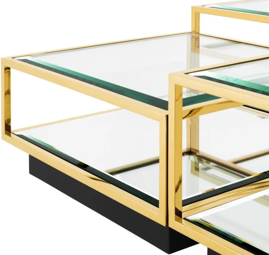 Casa Padrino Art Deco Luxus Couchtisch Gold 4er Set - Wohnzimmer Salon Tisch