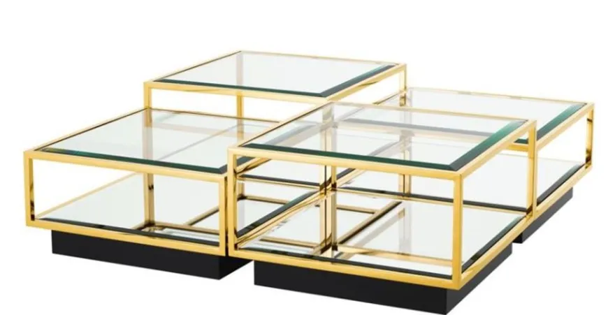 Casa Padrino Art Deco Luxus Couchtisch Gold 4er Set - Wohnzimmer Salon Tisch