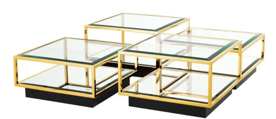 Casa Padrino Art Deco Luxus Couchtisch Gold 4er Set - Wohnzimmer Salon Tisch