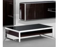 Casa Padrino Art Deco Luxus Couchtisch Ebenholz Furnier 140 x 80 x H. 35 cm - Hochglanz Wohnzimmertisch