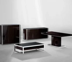 Casa Padrino Art Deco Luxus Couchtisch Ebenholz Furnier 140 x 80 x H. 35 cm - Hochglanz Wohnzimmertisch