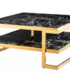 Casa Padrino Art Deco Luxus Couchtisch Kunstmarmor Gold finish - 100 x 100 x H. 46 cm