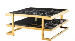 Casa Padrino Art Deco Luxus Couchtisch Kunstmarmor Gold finish - 100 x 100 x H. 46 cm