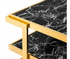 Casa Padrino Art Deco Luxus Couchtisch Kunstmarmor Gold finish - 100 x 100 x H. 46 cm