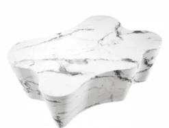 Casa Padrino Art Deco Luxus Couchtisch - Wohnzimmer Salon Tisch aus Kunstmarmor in Weiß - 116 x 76 x H. 38 cm