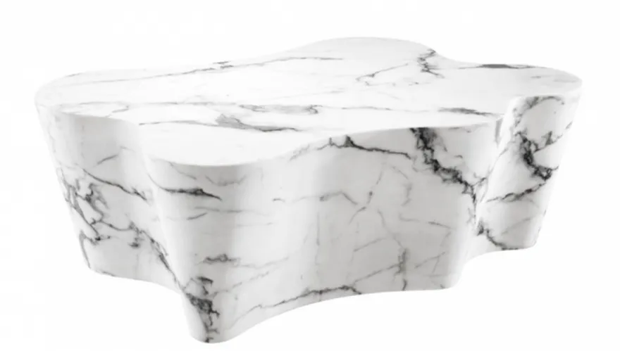 Casa Padrino Art Deco Luxus Couchtisch - Wohnzimmer Salon Tisch aus Kunstmarmor in Weiß - 116 x 76 x H. 38 cm