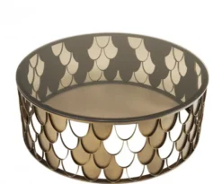 Casa Padrino Art Deco Luxus Designer Couchtisch Antik Kupfer - Tisch aus Stahl und Glas - 110 x H. 38 cm
