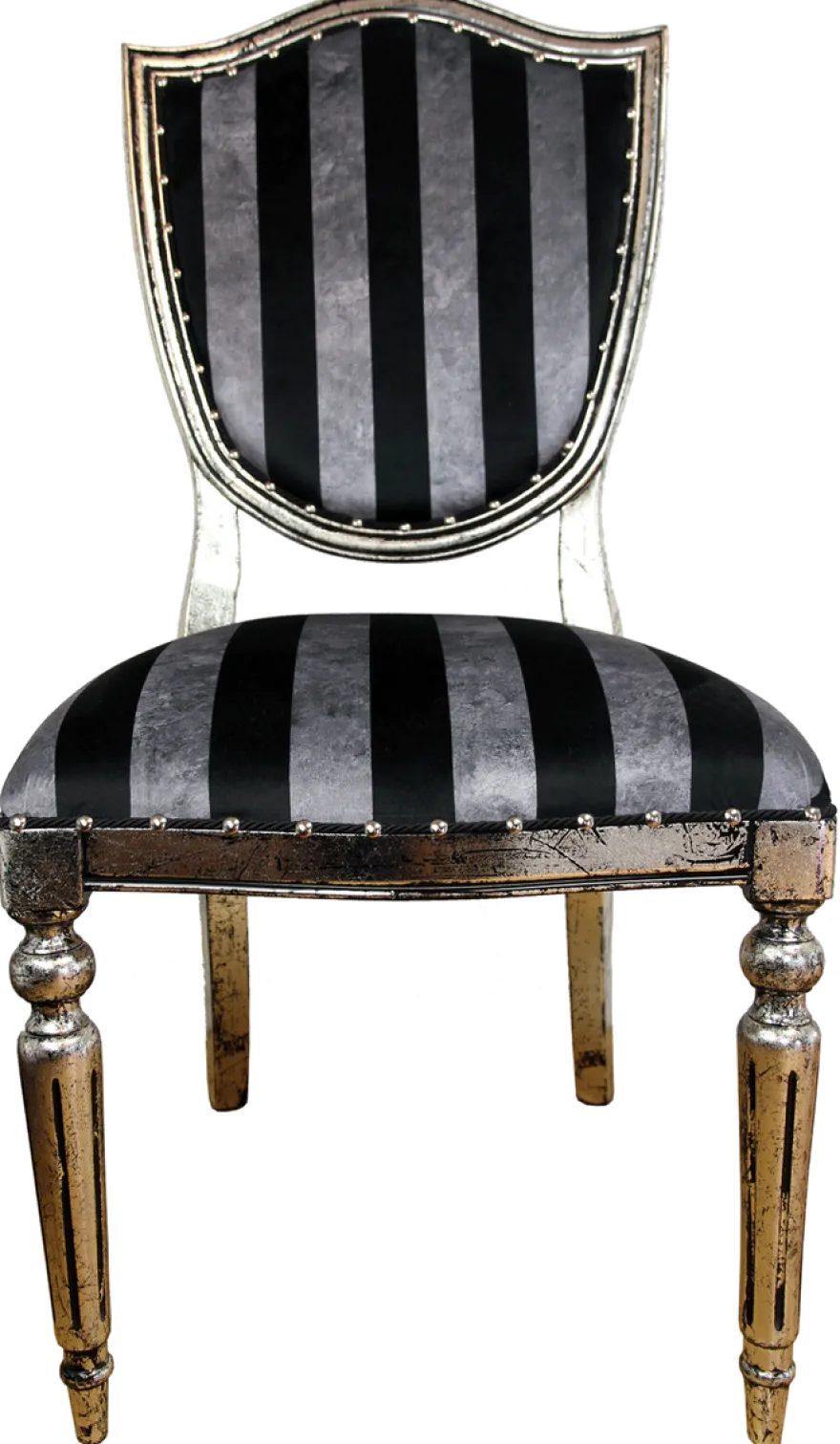 Casa Padrino Art Deco Luxus Esszimmer Stuhl Schwarz Silber Streifen / Antik Stil Silber 52,5 x 59 x H. 104 cm - Luxus Hotel Möbel