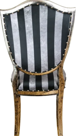 Casa Padrino Art Deco Luxus Esszimmer Stuhl Schwarz Silber Streifen / Antik Stil Silber 52,5 x 59 x H. 104 cm - Luxus Hotel Möbel