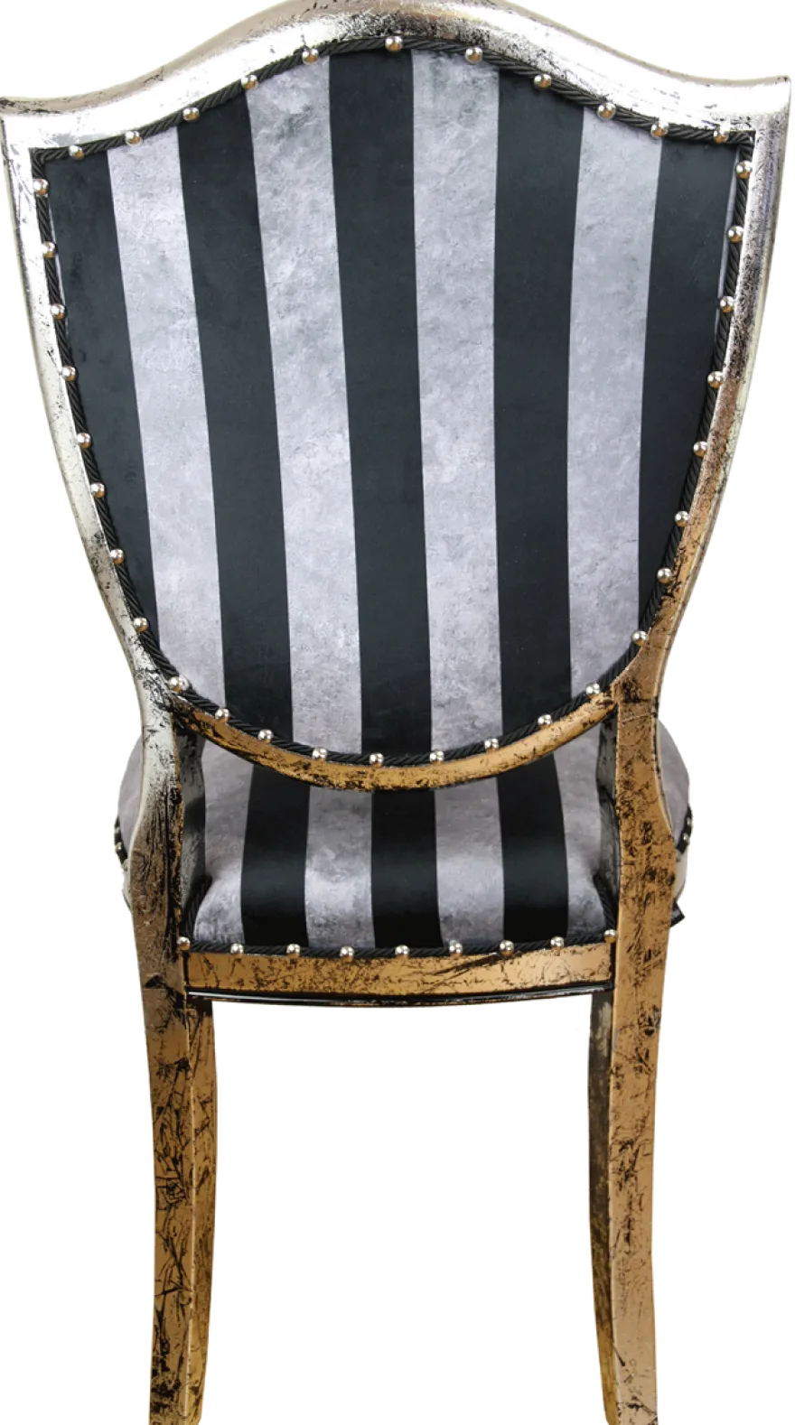 Casa Padrino Art Deco Luxus Esszimmer Stuhl Schwarz Silber Streifen / Antik Stil Silber 52,5 x 59 x H. 104 cm - Luxus Hotel Möbel