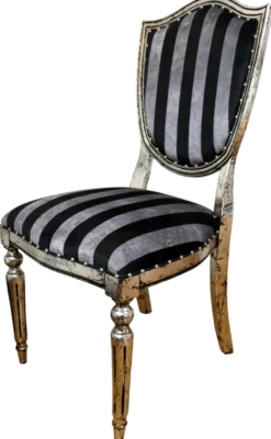 Casa Padrino Art Deco Luxus Esszimmer Stuhl Schwarz Silber Streifen / Antik Stil Silber 52,5 x 59 x H. 104 cm - Luxus Hotel Möbel