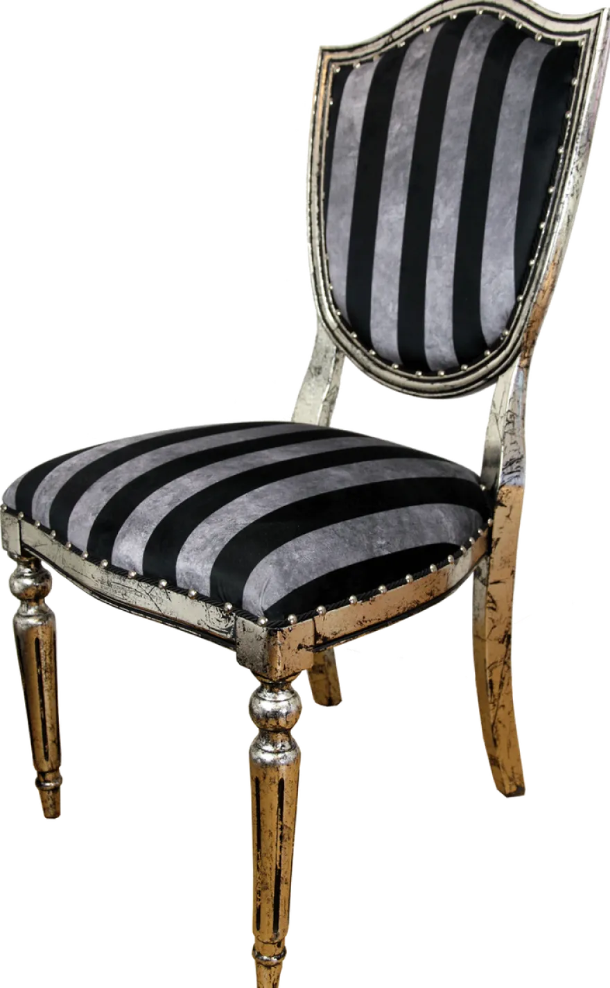Casa Padrino Art Deco Luxus Esszimmer Stuhl Schwarz Silber Streifen / Antik Stil Silber 52,5 x 59 x H. 104 cm - Luxus Hotel Möbel