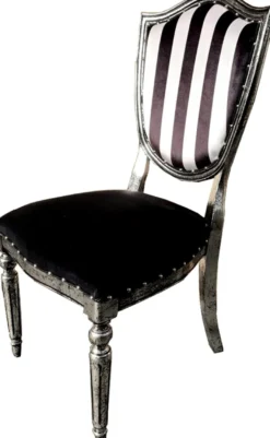 Casa Padrino Art Deco Luxus Esszimmer Stuhl Schwarz Weiß Streifen / Antik Stil Silber - Luxus Hotel Möbel