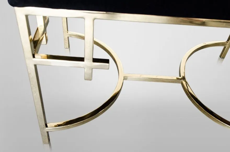 Casa Padrino Art Deco Luxus Hocker Edelstahl Schwarz / Gold - Vintage Jugendstil Möbel